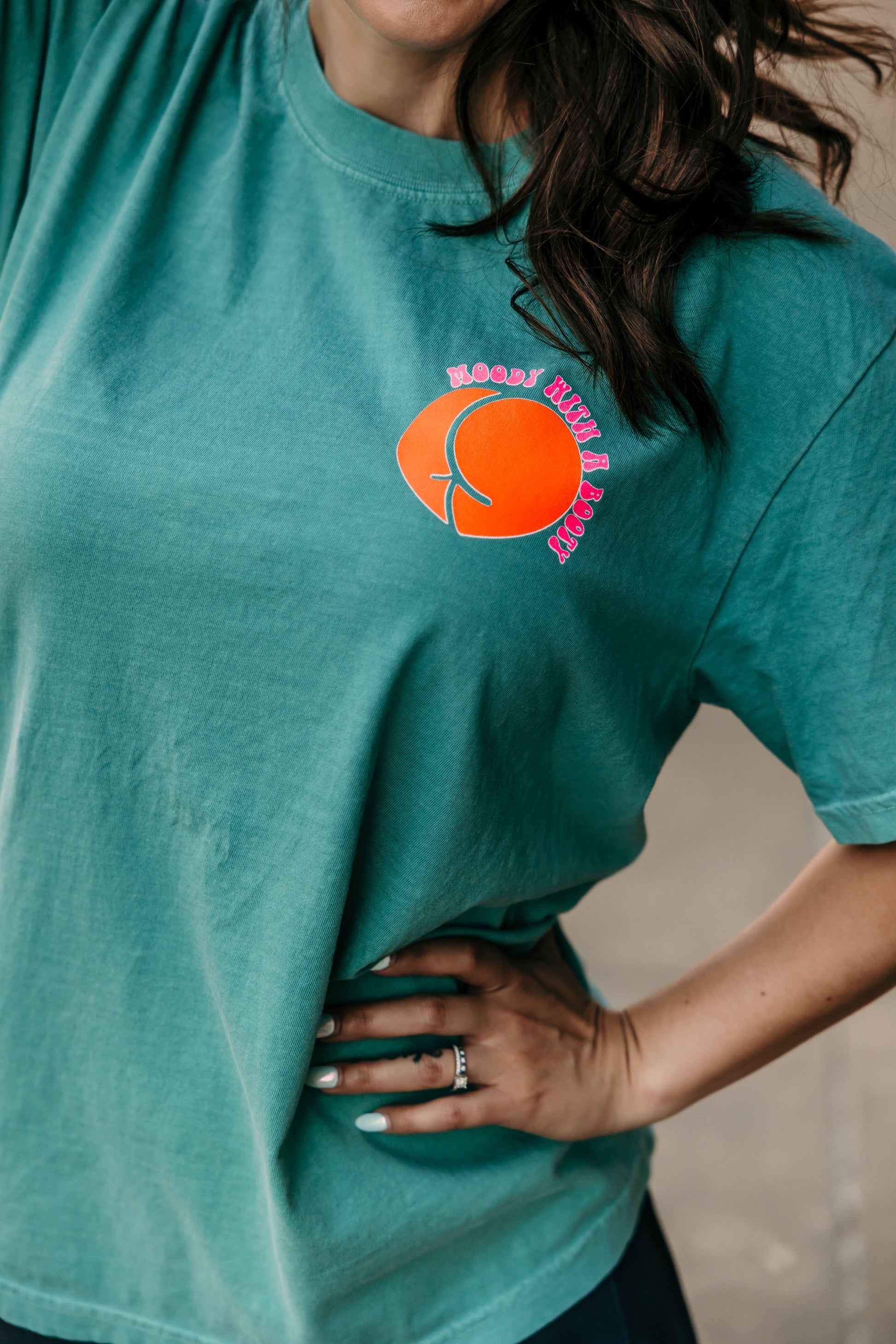 Moody With A Booty Graphic Tee Womens T Shirt Neon Pink and Coral
