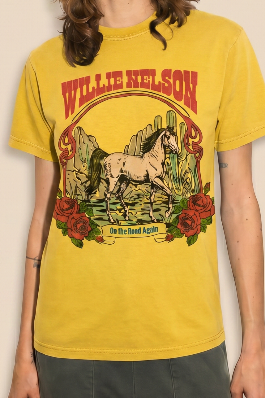 Willie Nelson Tobacco Leaf Tee Womens T Shirt Yellow