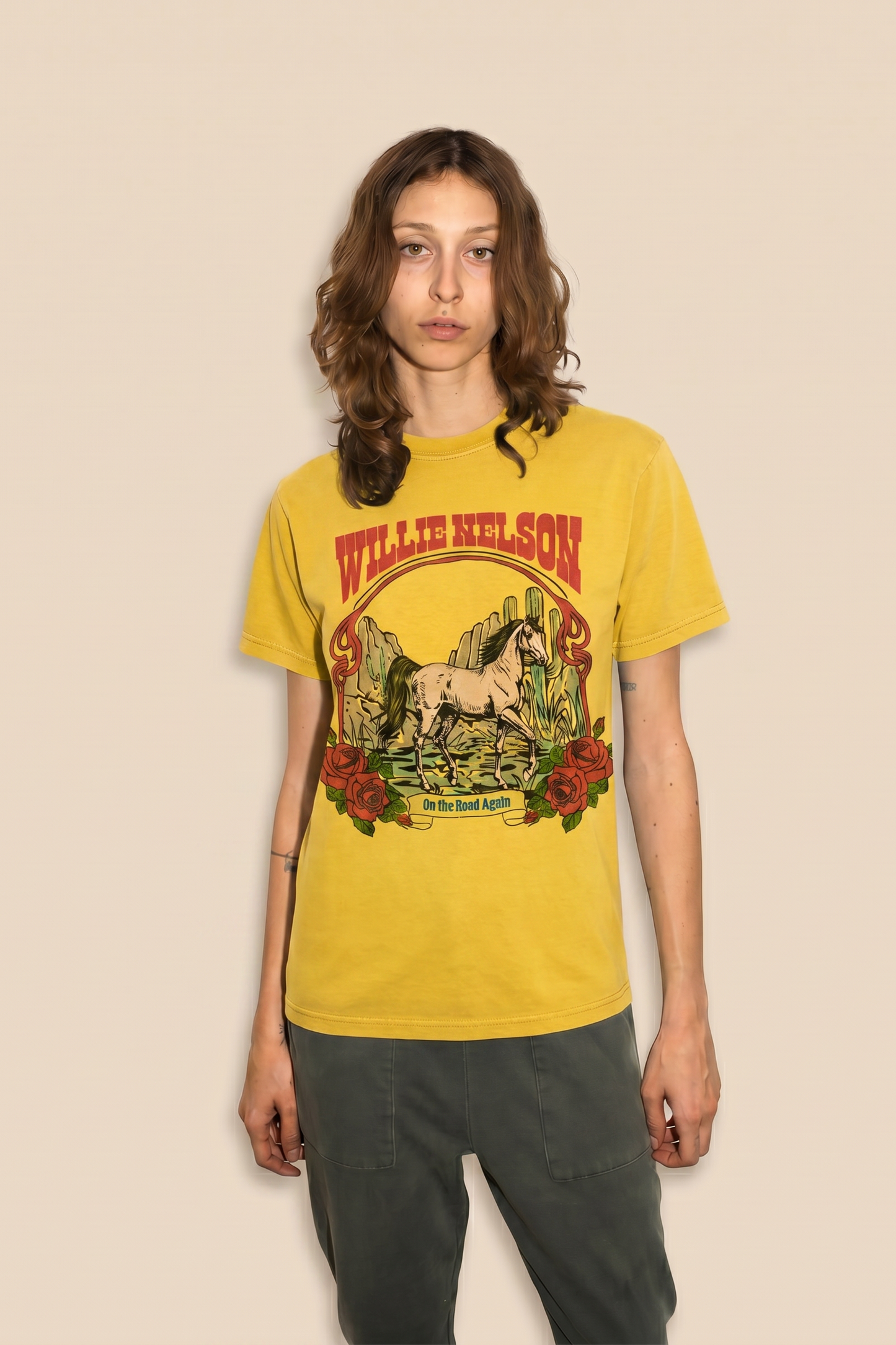 Willie Nelson Tobacco Leaf Tee Womens T Shirt Yellow