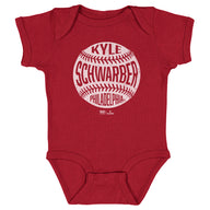 Kyle Schwarber Philadelphia Vintage Baseball WHT Kids Infant Baby Romper 500 Level Officially Licensed Fan Gear - Kids Baby Onesie / Red / 6M