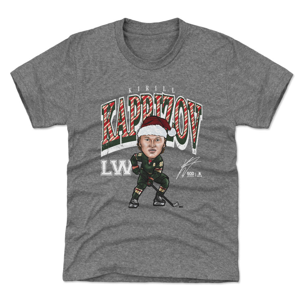 Kirill Kaprizov Minnesota Cartoon Santa Hat WHT