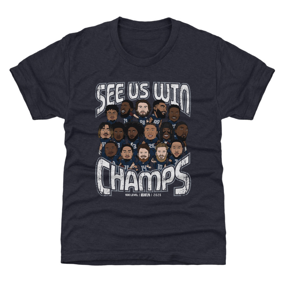 Seattle Football 2025 Champs Cartoon WHT