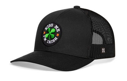 Kiss Me I'm Irish Trucker Haka Hat Black Shamrock Snapback