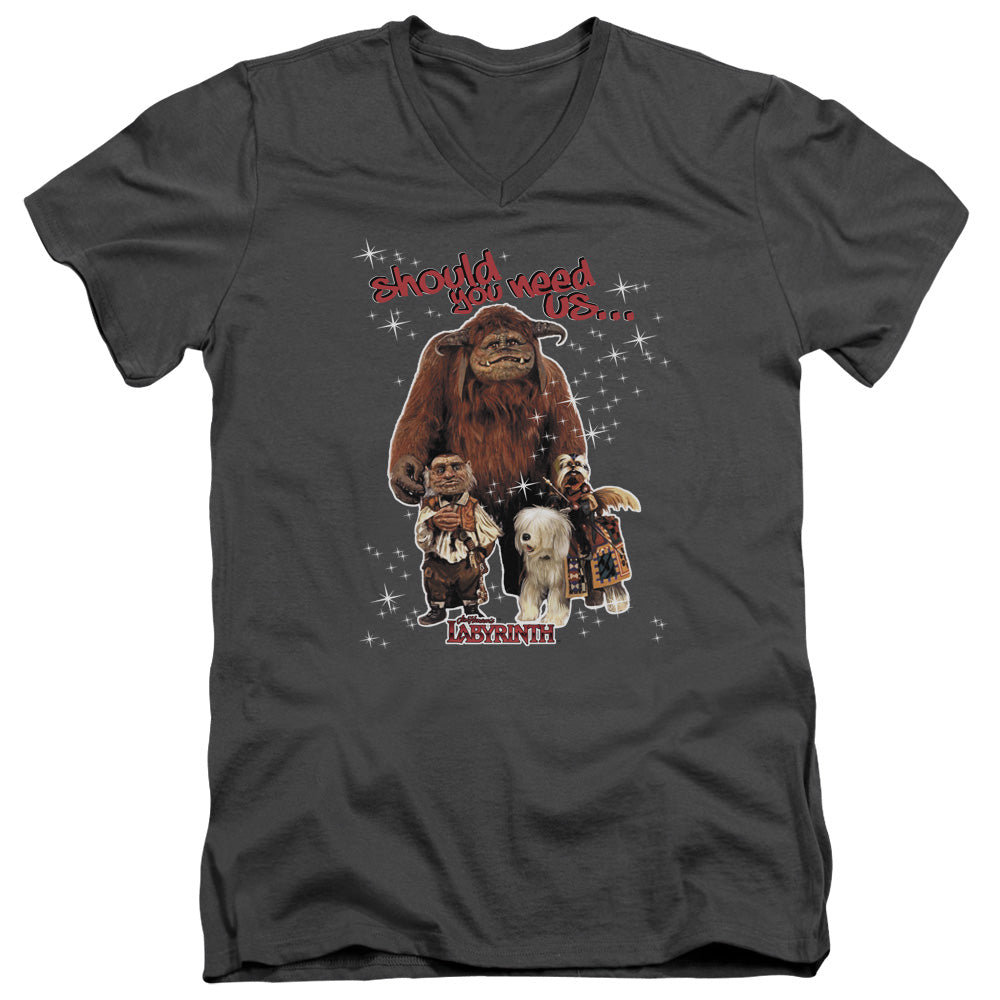 Labyrinth Should You Need Us Mens Slim Fit V-Neck T Shirt Charcoal