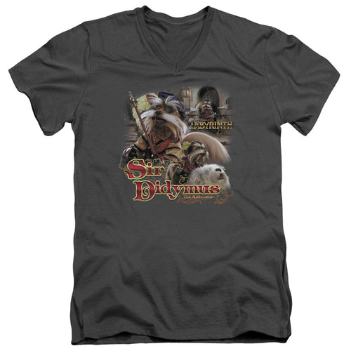Labyrinth Sir Didymus Mens Slim Fit V-Neck T Shirt Charcoal