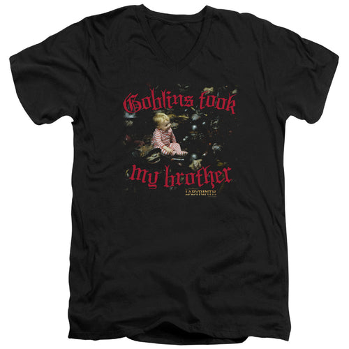 Labyrinth Goblins Took My Brother Mens Slim Fit V-Neck T Shirt Black