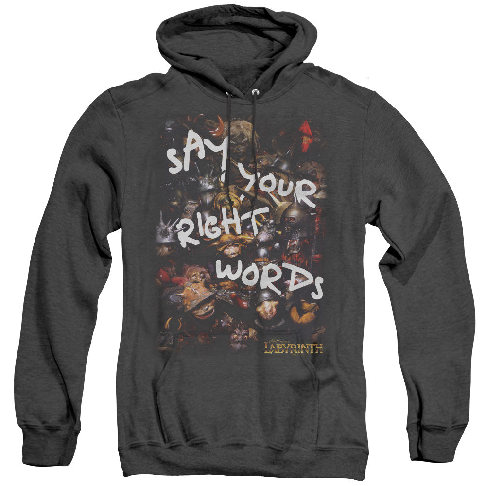 Labyrinth Right Words Heather Mens Hoodie Black