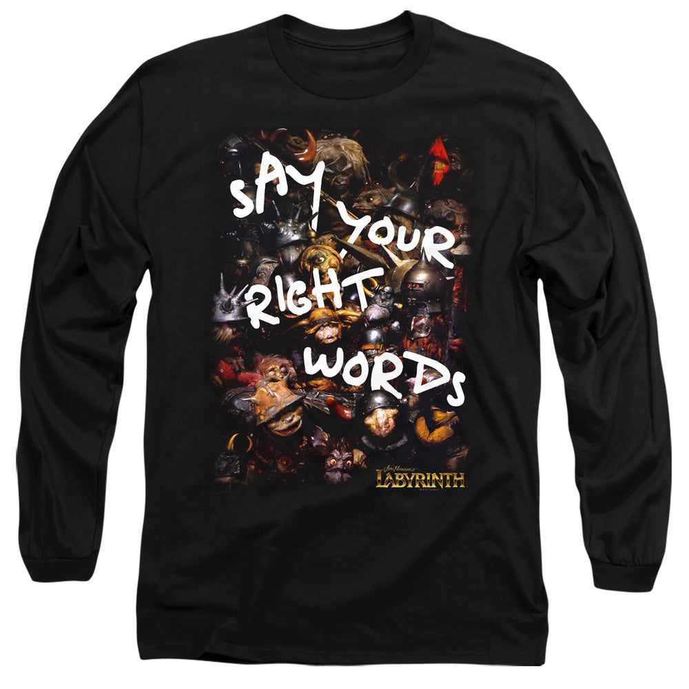 Labyrinth Right Words Mens Long Sleeve Shirt Black Officially Licensed