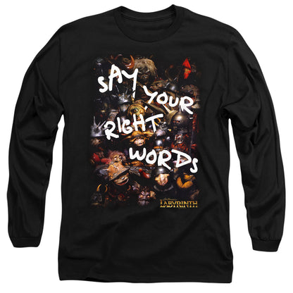 Labyrinth Right Words Mens Long Sleeve Shirt Black Officially Licensed
