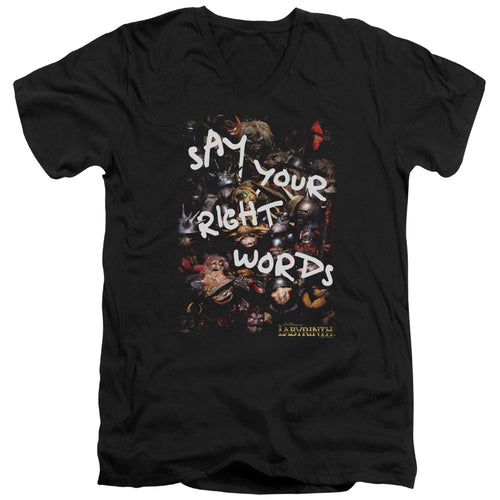 Labyrinth Right Words Mens Slim Fit V-Neck T Shirt Black