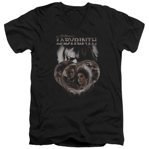 Labyrinth Globes Mens Slim Fit V-Neck T Shirt Black