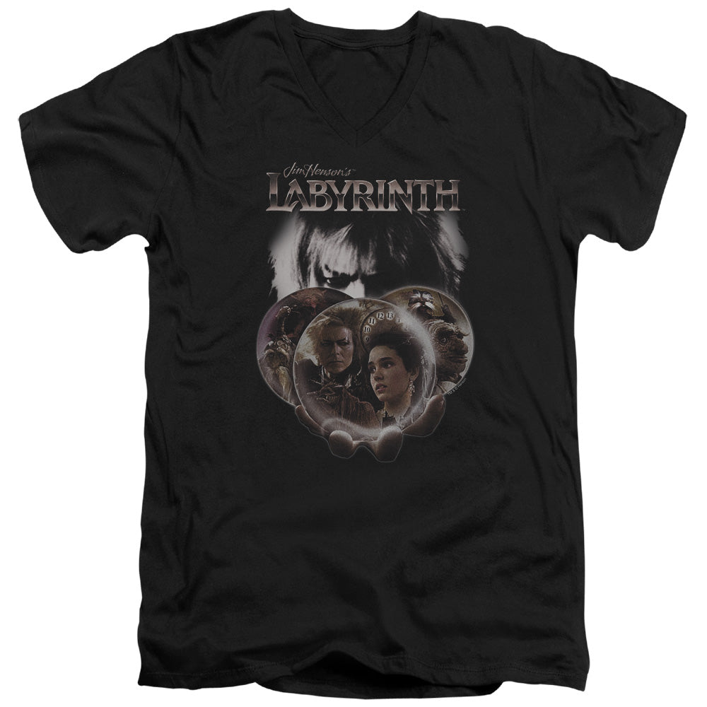 Labyrinth Globes Mens Slim Fit V-Neck T Shirt Black