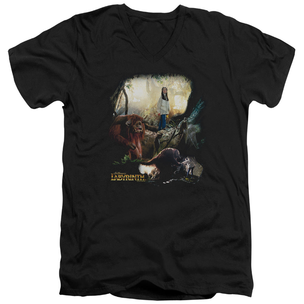 Labyrinth Sarah & Ludo Mens Slim Fit V-Neck T Shirt Black