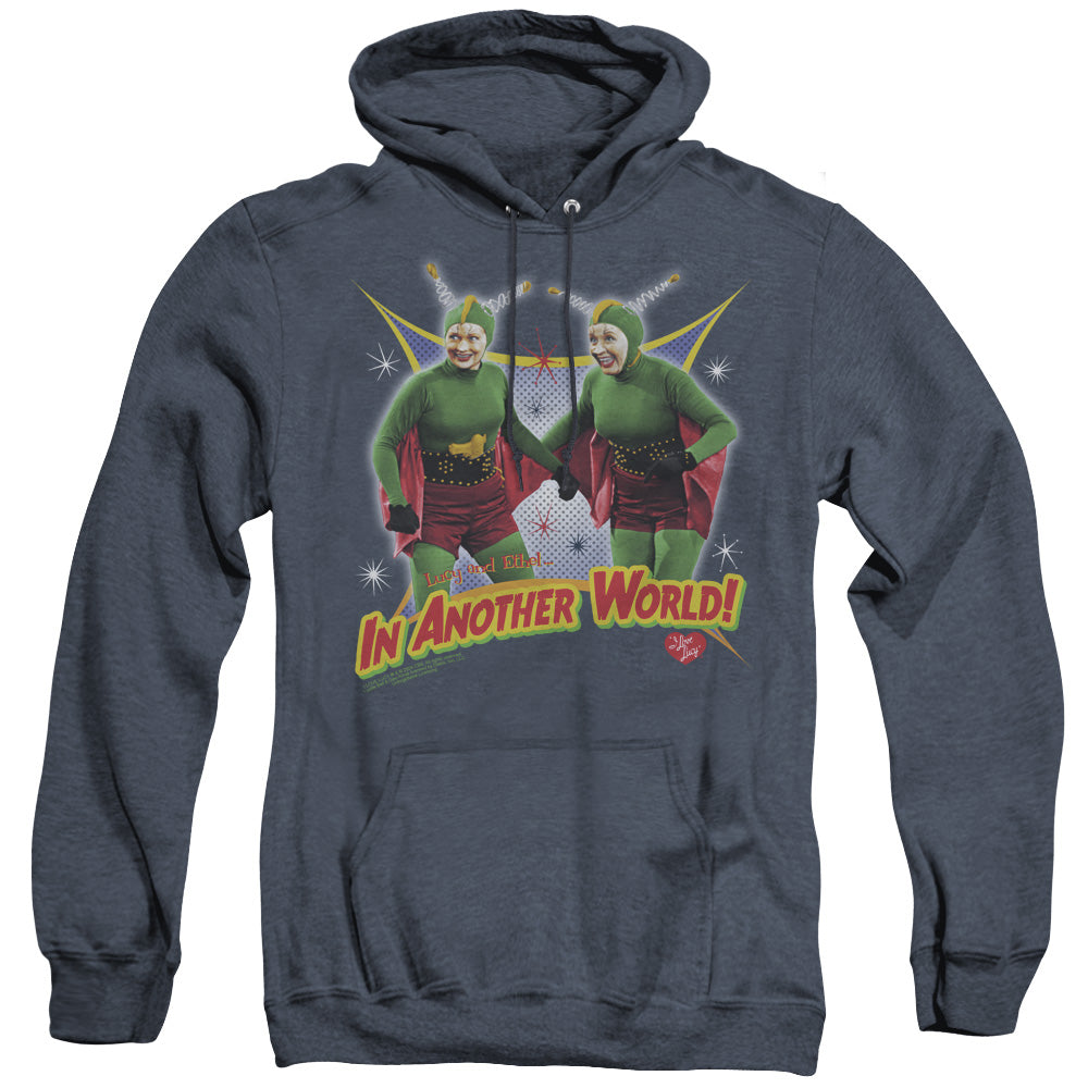 I Love Lucy in Another World Heather Mens Hoodie Navy Blue