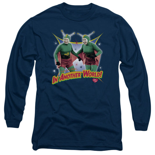 I Love Lucy in Another World Mens Long Sleeve Shirt Navy Blue