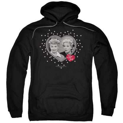 I Love Lucy Hearts and Dots Mens Hoodie Black