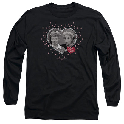 I Love Lucy Hearts and Dots Mens Long Sleeve Shirt Black
