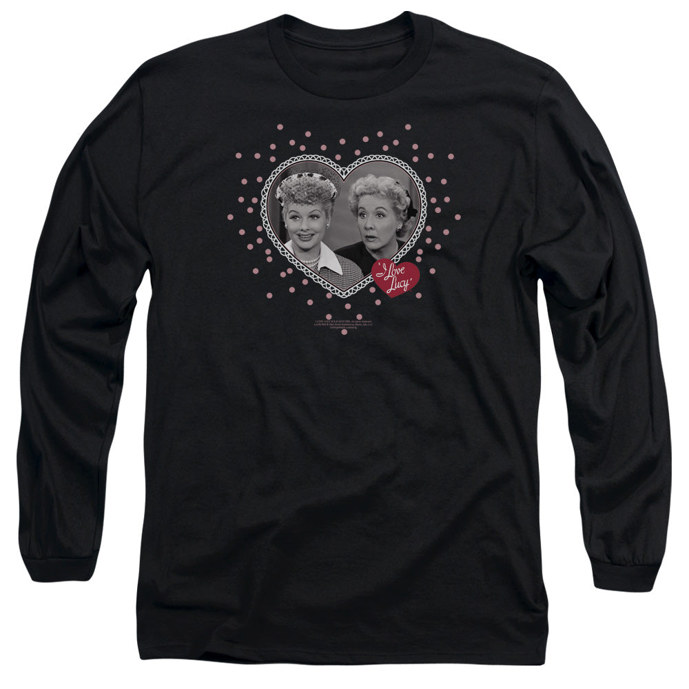 I Love Lucy Hearts And Dots Mens Long Sleeve Shirt Black Officially Licensed