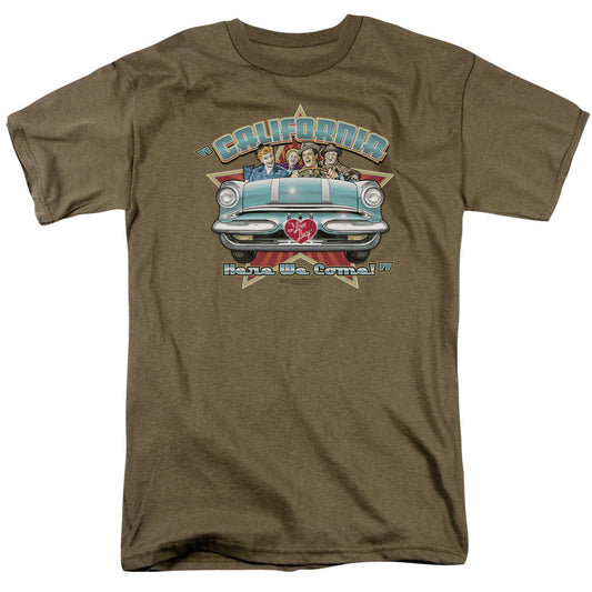 I Love Lucy California Here We Come Mens T Shirt Safari Green