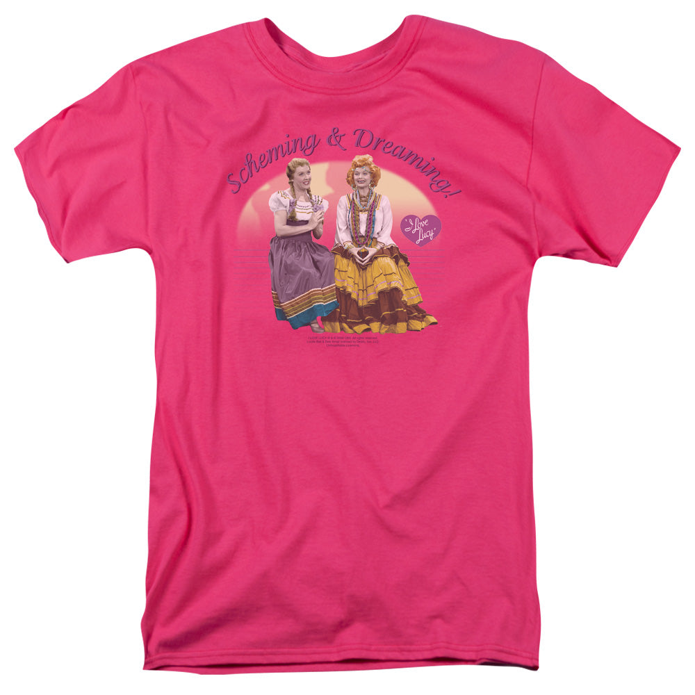 I Love Lucy Scheming & Dreaming Mens T Shirt Hot Pink