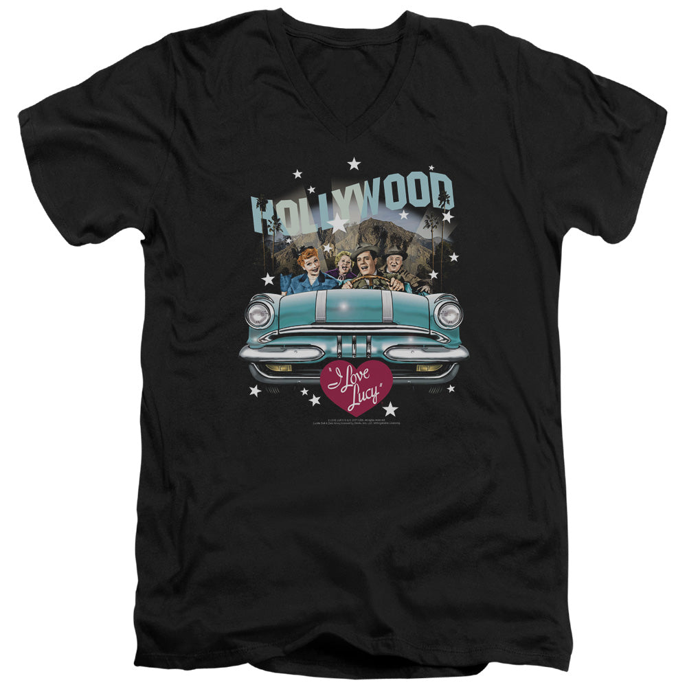 I Love Lucy Hollywood Road Trip Mens Slim Fit V-Neck T Shirt Black