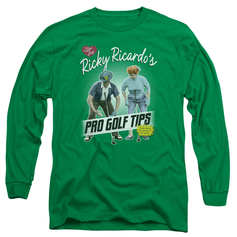 I Love Lucy Pro Golf Tips Mens Long Sleeve Shirt Kelly Green Officially Licensed