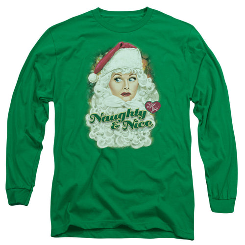 I Love Lucy Santa Mens Long Sleeve Shirt Kelly Green