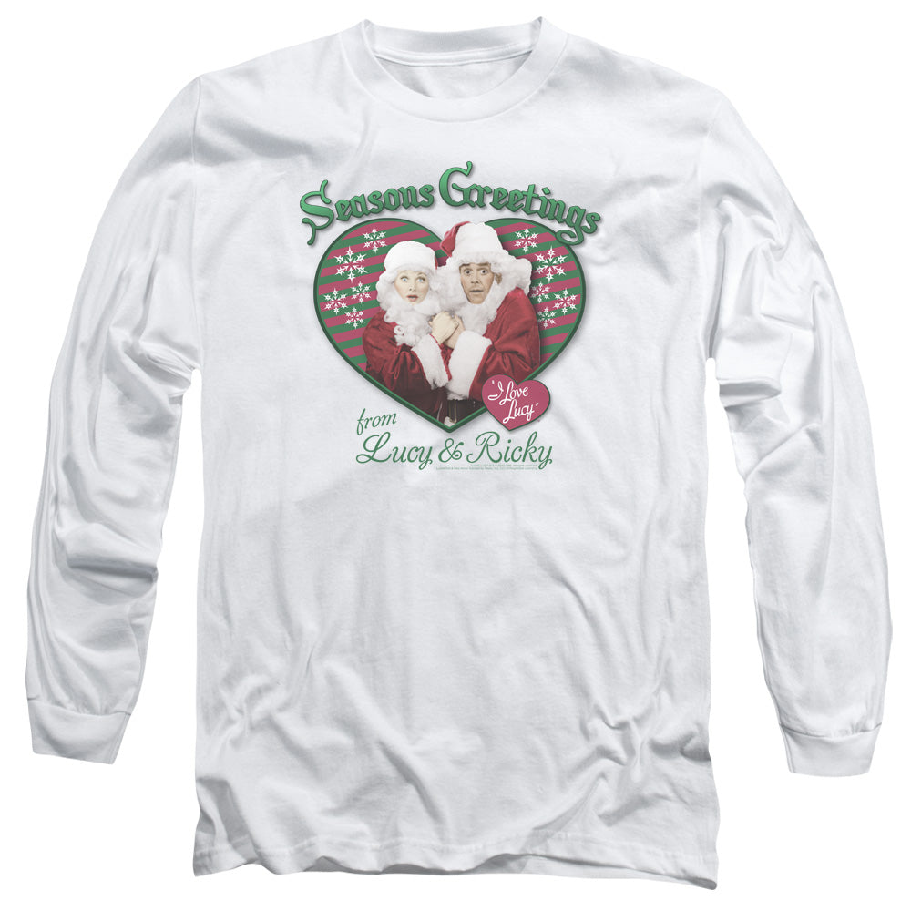 I Love Lucy Seasons Greetings Mens Long Sleeve Shirt White Officially Licensed