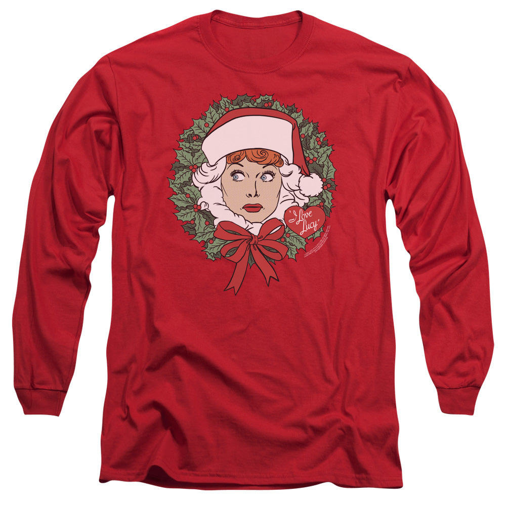 I Love Lucy Wreath Mens Long Sleeve Shirt Red Officially Licensed
