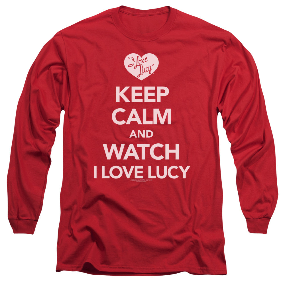 I Love Lucy Keep Calm And Watch Mens Long Sleeve Shirt Red Officially Licensed