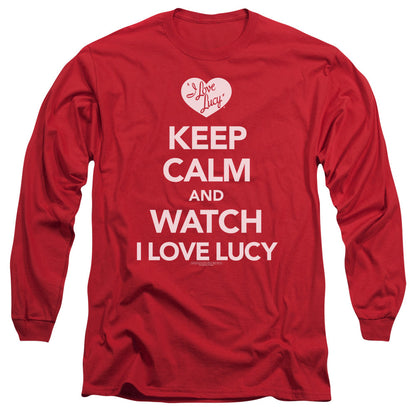 I Love Lucy Keep Calm And Watch Mens Long Sleeve Shirt Red Officially Licensed