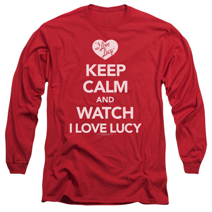 I Love Lucy Keep Calm And Watch Mens Long Sleeve Shirt Red Officially Licensed
