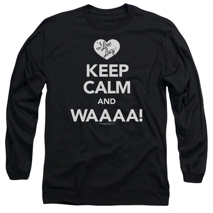 I Love Lucy Keep Calm Waaa Mens Long Sleeve Shirt Black Officially Licensed