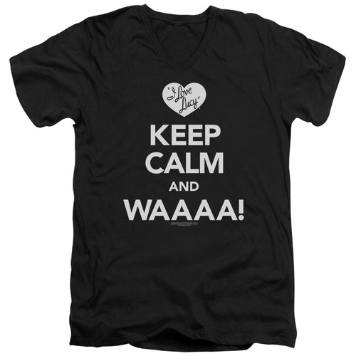 I Love Lucy Keep Calm Waaa Mens Slim Fit V-Neck T Shirt Black