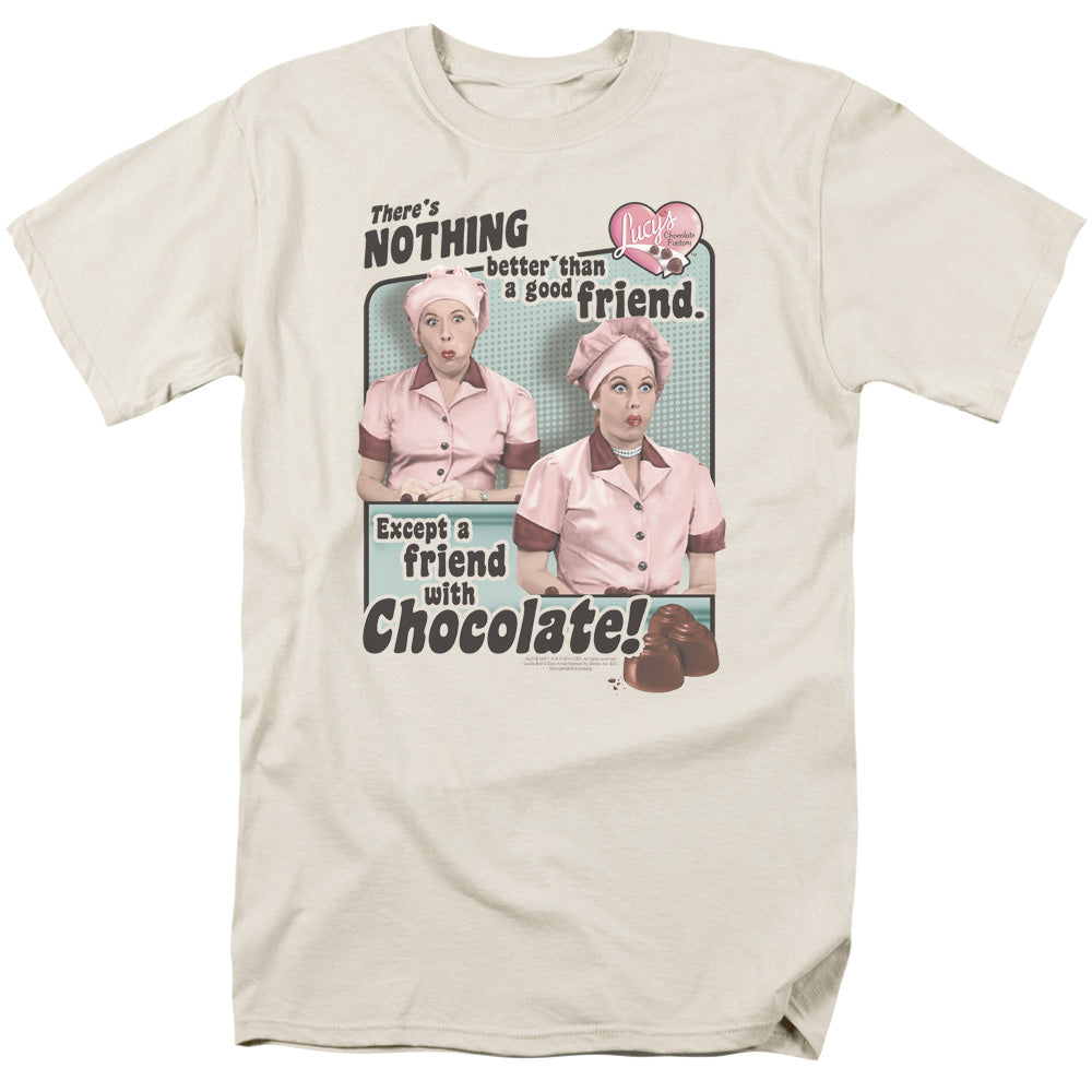 I Love Lucy Friends And Chocolate Mens T Shirt Cream
