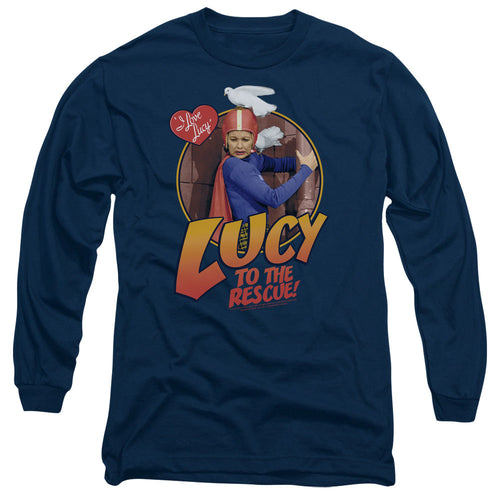 I Love Lucy to the Rescue Mens Long Sleeve Shirt Navy Blue