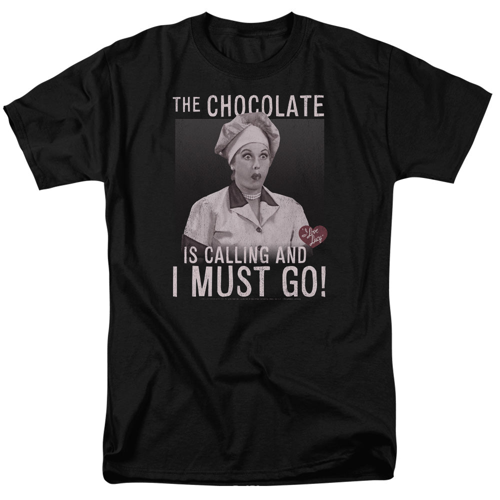 I Love Lucy Chocolate Calling Mens T Shirt Black
