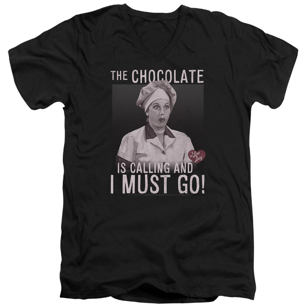 I Love Lucy Chocolate Calling Mens Slim Fit V-Neck T Shirt Black