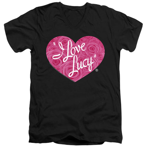 I Love Lucy Floral Logo Mens Slim Fit V-Neck T Shirt Black
