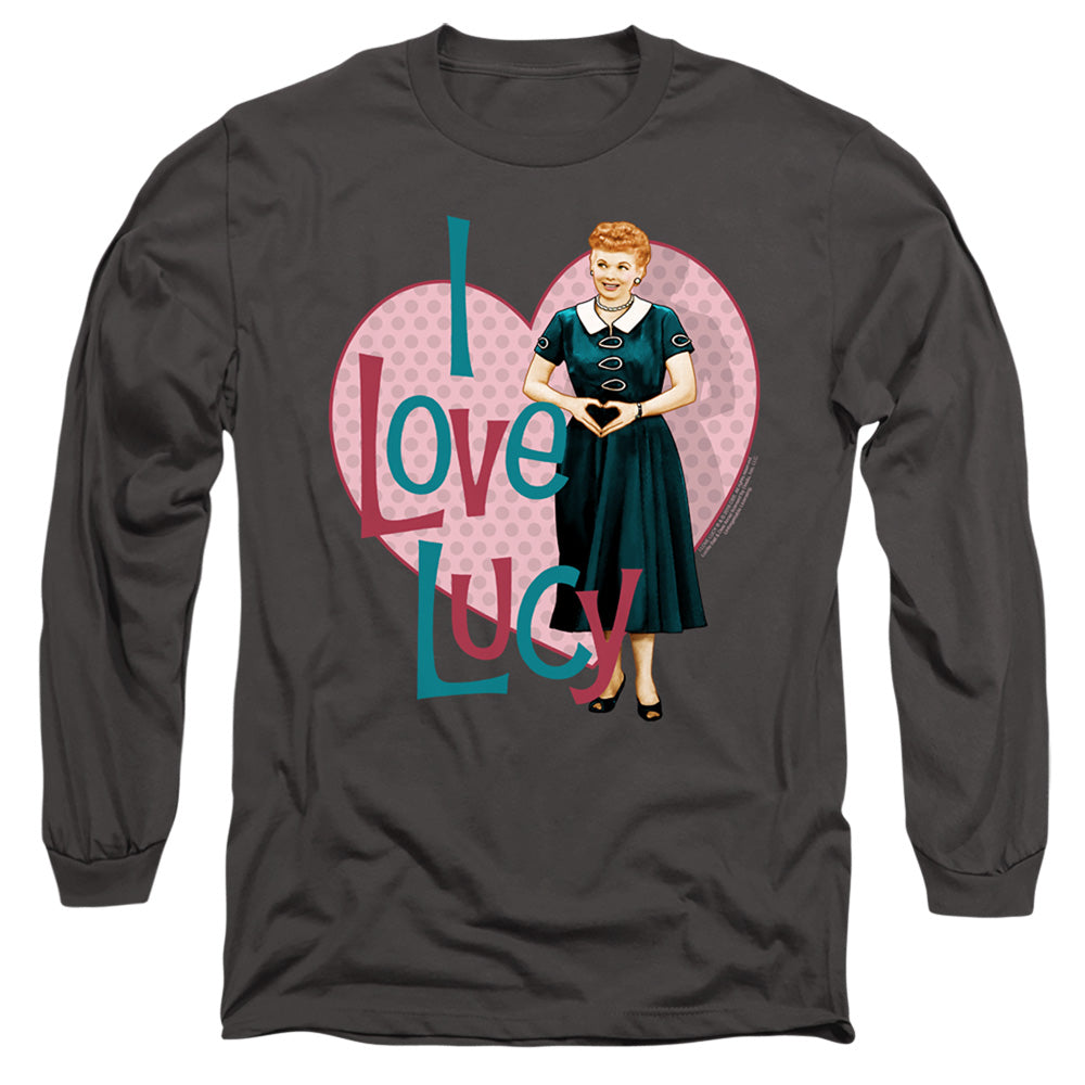 I Love Lucy Heart You Mens Long Sleeve Shirt Charcoal Officially Licensed