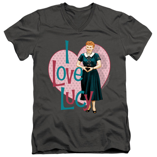 I Love Lucy Heart You Mens Slim Fit V-Neck T Shirt Charcoal