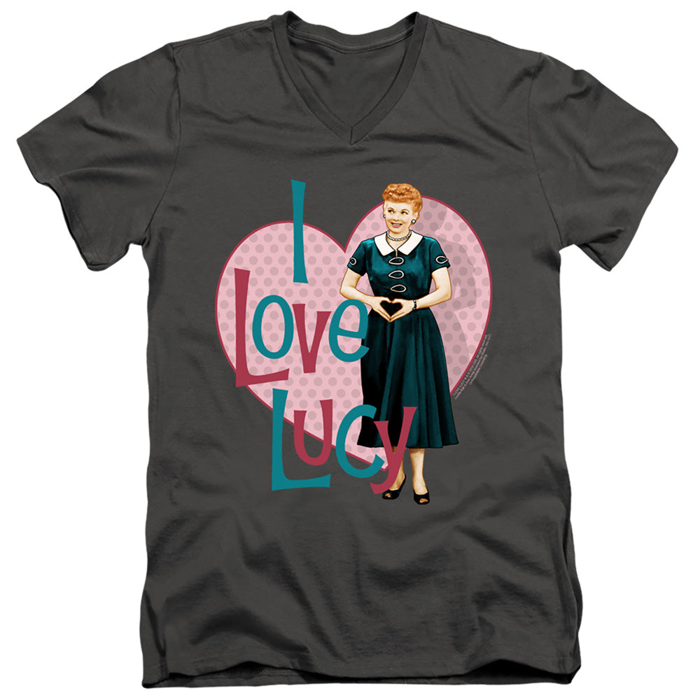 I Love Lucy Heart You Mens Slim Fit V-Neck T Shirt Charcoal