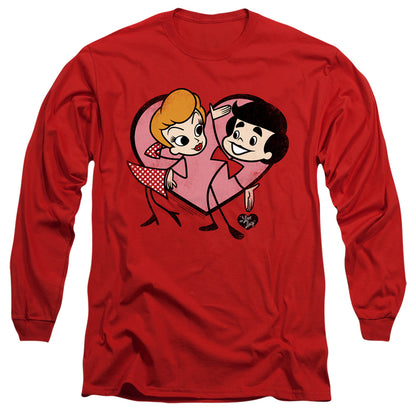 I Love Lucy Cartoon Love Mens Long Sleeve Shirt Red Officially Licensed