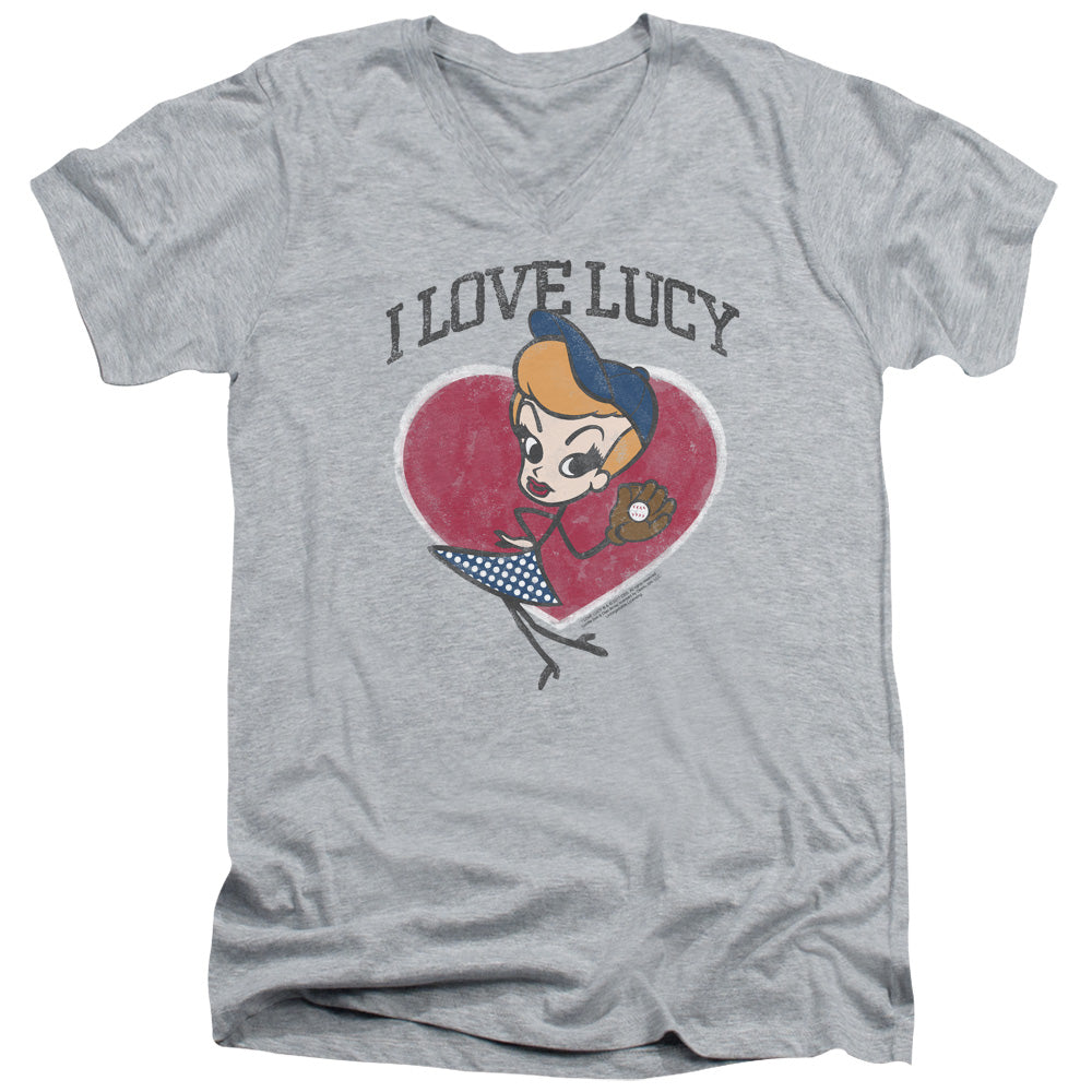 I Love Lucy Baseball Diva Mens Slim Fit V-Neck T Shirt Athletic Heather