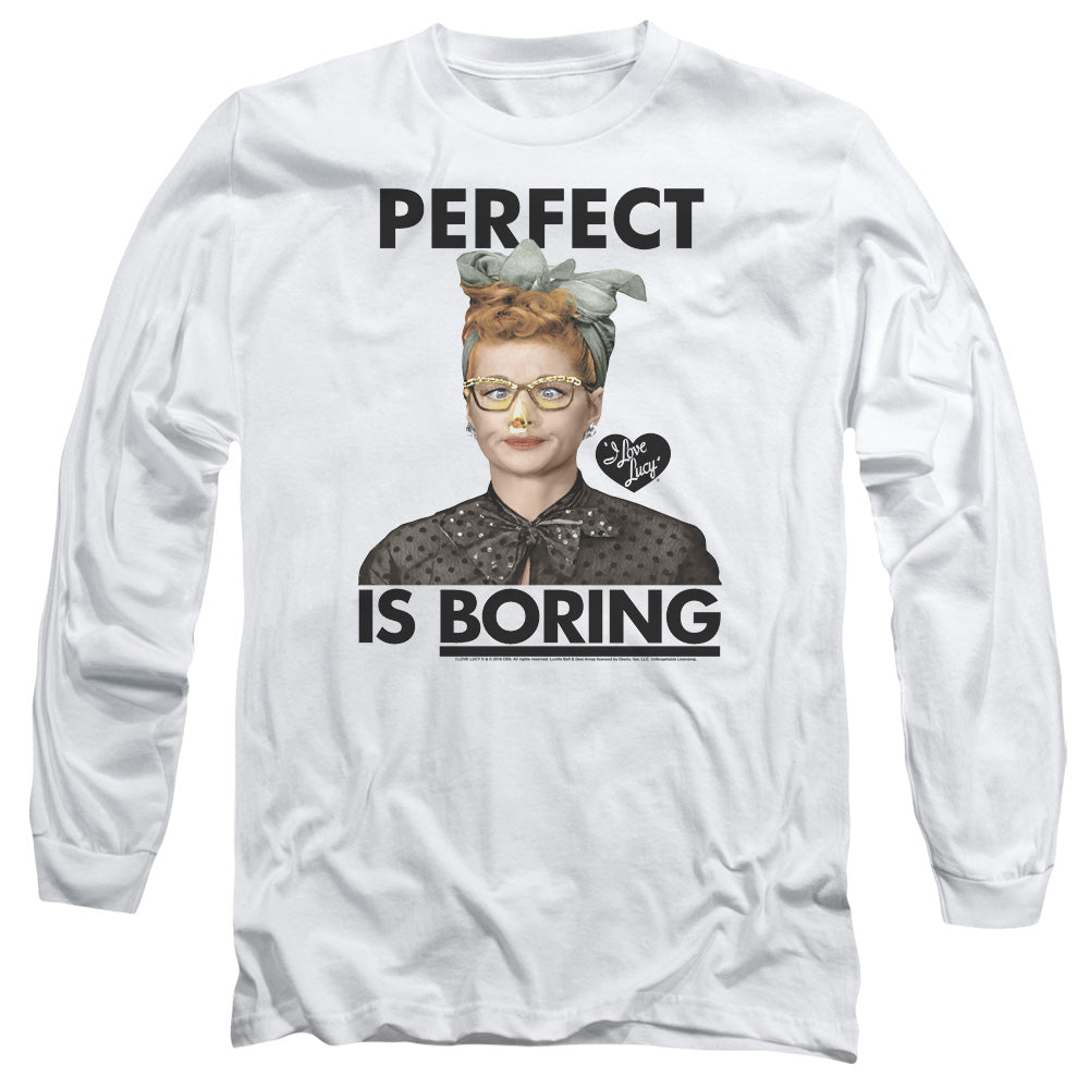I Love Lucy Perfect Is Boring Mens Long Sleeve Shirt White Officially Licensed