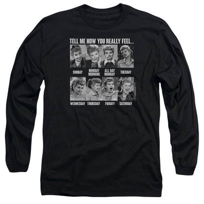 I Love Lucy 8 Days A Week Mens Long Sleeve Shirt Black Officially Licensed