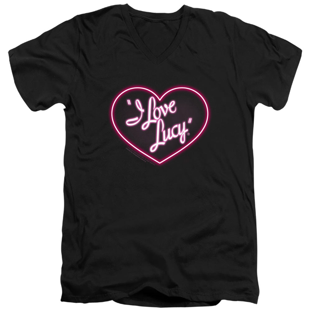 I Love Lucy Neon Logo Mens Slim Fit V-Neck T Shirt Black