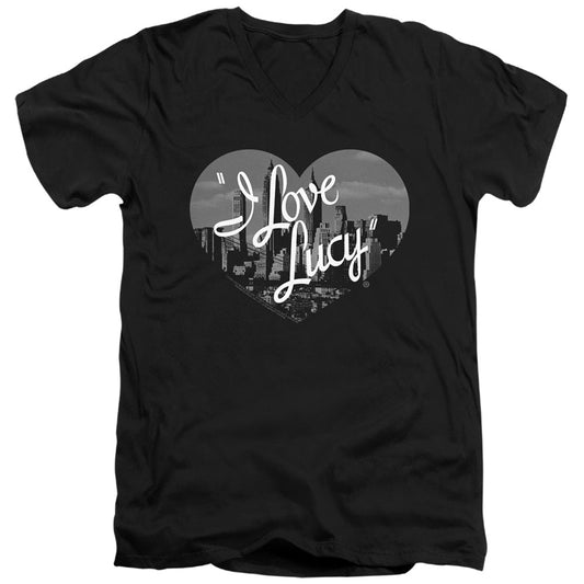 I Love Lucy Nostaic City Mens Slim Fit V-Neck T Shirt Black