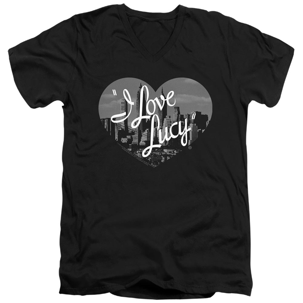 I Love Lucy Nostaic City Mens Slim Fit V-Neck T Shirt Black