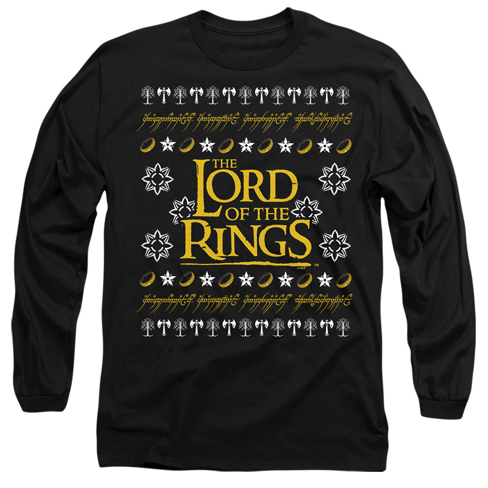 Lord Of The Rings Ugly Christmas Logo Mens Long Sleeve Shirt Black Officially Licensed